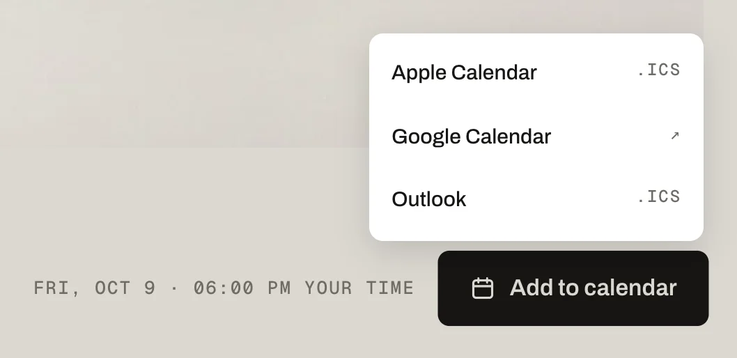 The calendar menu