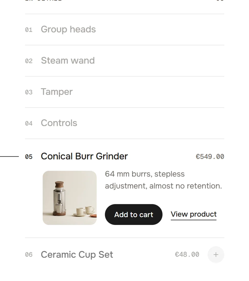 Product row: Conical Burr Grinder
