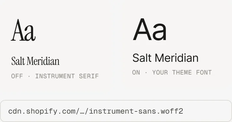 Instrument Serif or your theme font, and the font URL