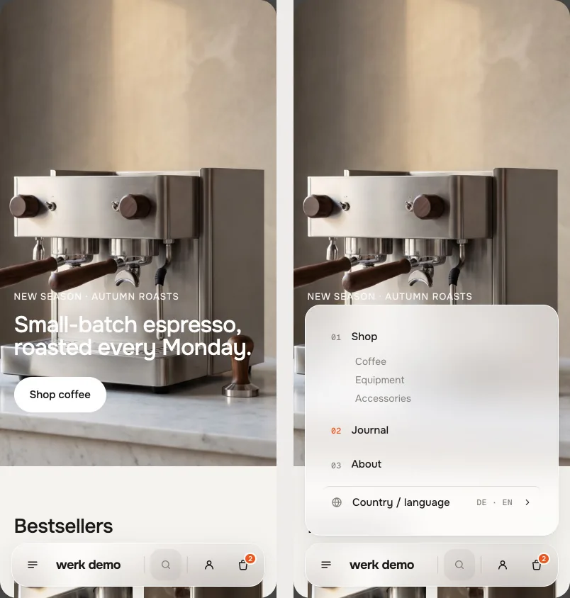 Phone: the menu with country and language