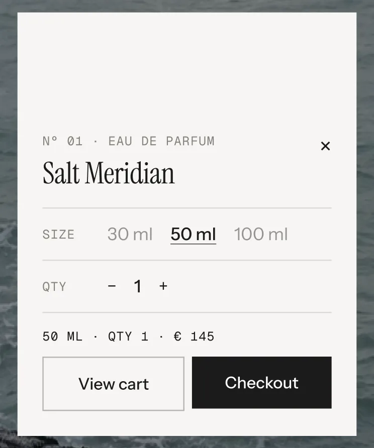 Options card with View cart and Checkout